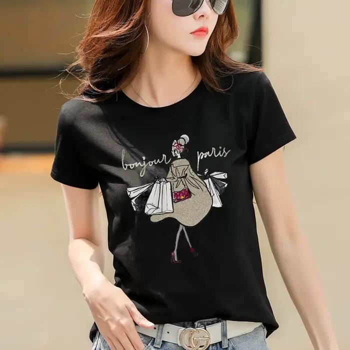 TuangBiang-T-shirt à Manches Courtes et Col Rond en Coton pour Femme, Haut Décontracté et Confortabl