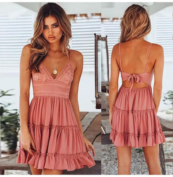 Robe en dentelle à bretelles pour femmes, robes élégantes, vêtements de vocation de bord de mer, sex