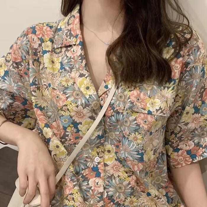 Chemise Vintage à Fleurs pour Femme, Col Rabattu, Chic, Rétro, Différentes Couleurs, Loisirs, Demi M