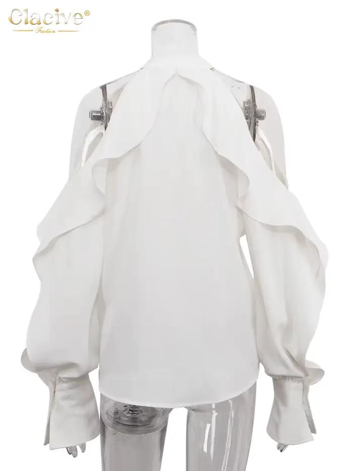 ClacMarkets-Chemise à manches longues à col rond pour femmes, haut à volants classique, vêtements fé