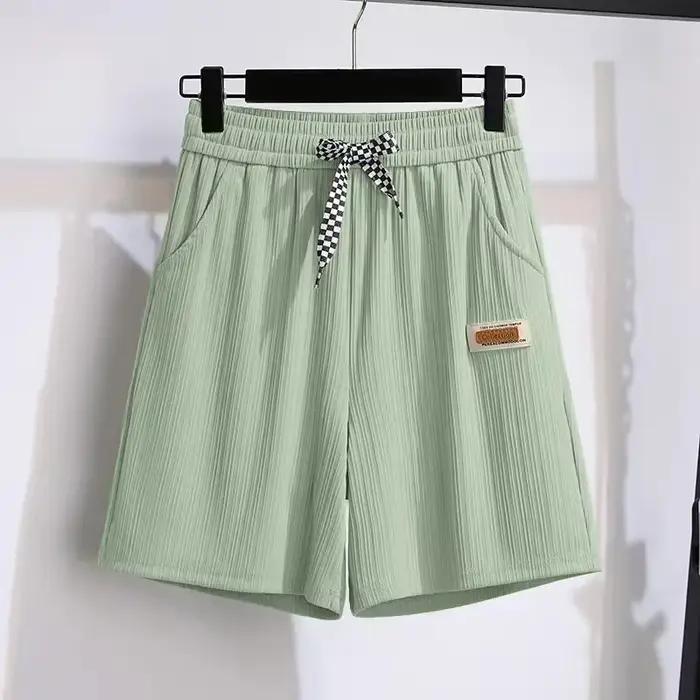 Short d'été en soie glacée pour femmes, pantalon mi-long droit ample taille haute, pantalon décontra