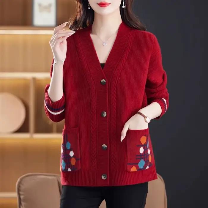 Pull court en tricot brodé pour femmes, pull femme, veste gilet, printemps, automne, 2024