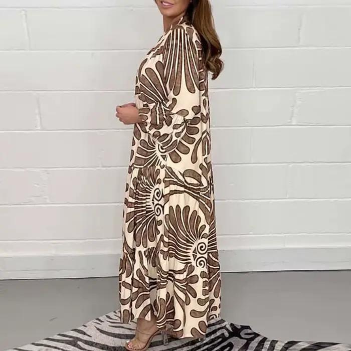 Robe de soirée imprimée à manches 3/4 et col en V pour femmes, robes de vacances de plage décontract