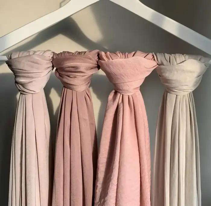 Foulard Hijab en mousseline de soie et velours pour femmes, châle de luxe doux et uni pour femmes mu