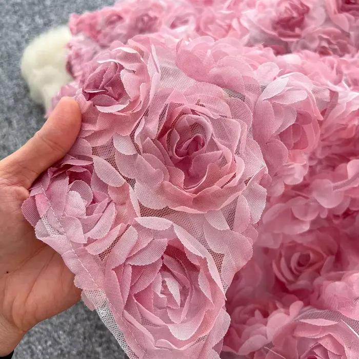 JAMERARY-Robe rose fleurie 3D pour femme, mini robe de Rhde luxe, style palais, vacances de célébrit