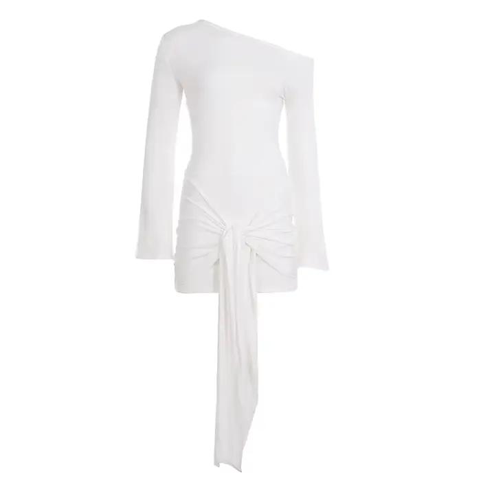 Robe moulante Sexy à nœud froncé pour femmes, élégante, couleur unie, épaules dénudées, asymétrique,