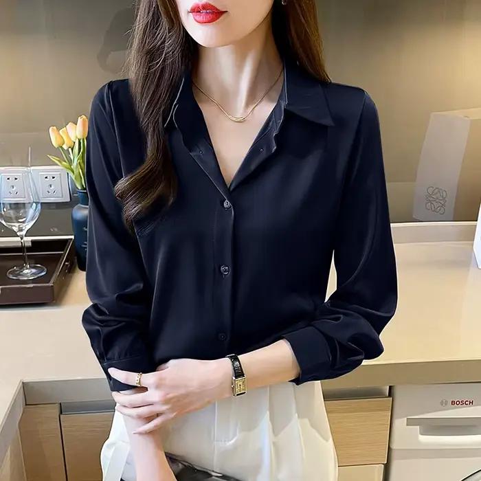Chemise en Satin à Manches sulfpour Femme, Élégante, Couleur Unie, Mode Décontractée, Nouvelle Colle