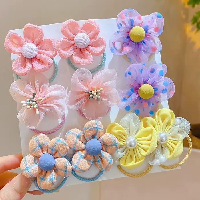 Lot de 10 élastiques à cheveux en maille à fleurs pour enfants, avec une bonne élasticité, bandeau p