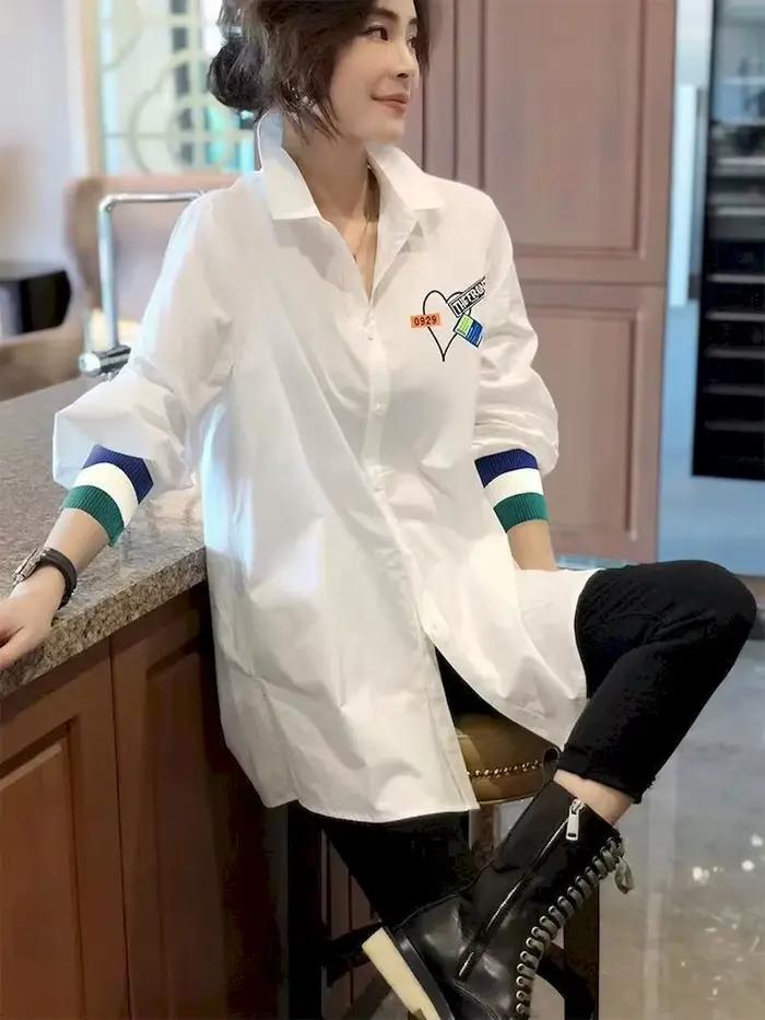 Chemises blanches à manches longues pour femmes, chemisier Y2K, haut design, printemps, été, décontr
