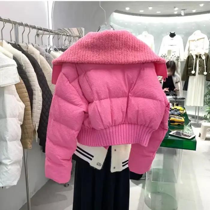 Parka matelassurera en coton chaud pour femme, col en tricot chic coréen, veste courte épaissie, man