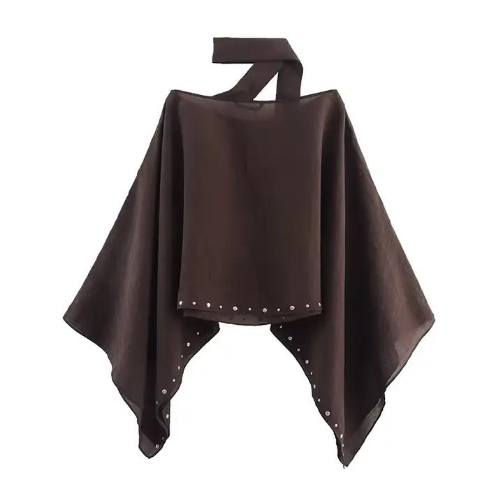 Nouvelle collection Été 2026 : Capes et vestes amples et courtes pour femmes, avec écharpe à rivets,
