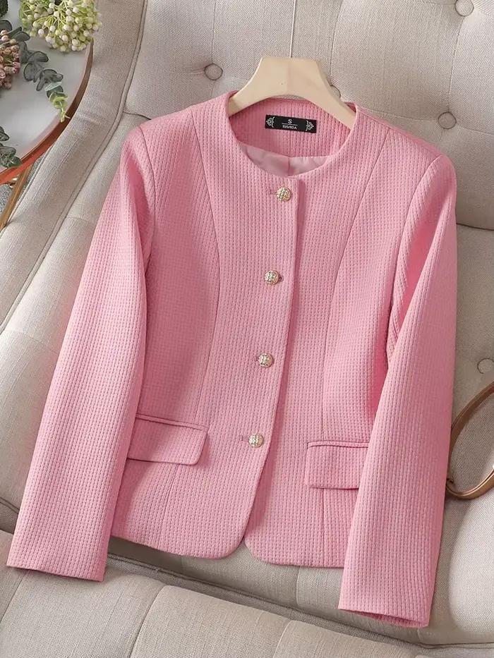 Blazer Slim à Manches sulfet Col Rond pour Femme, Veste Décontractée, Noir, Rose, Beige, Manteau d'A