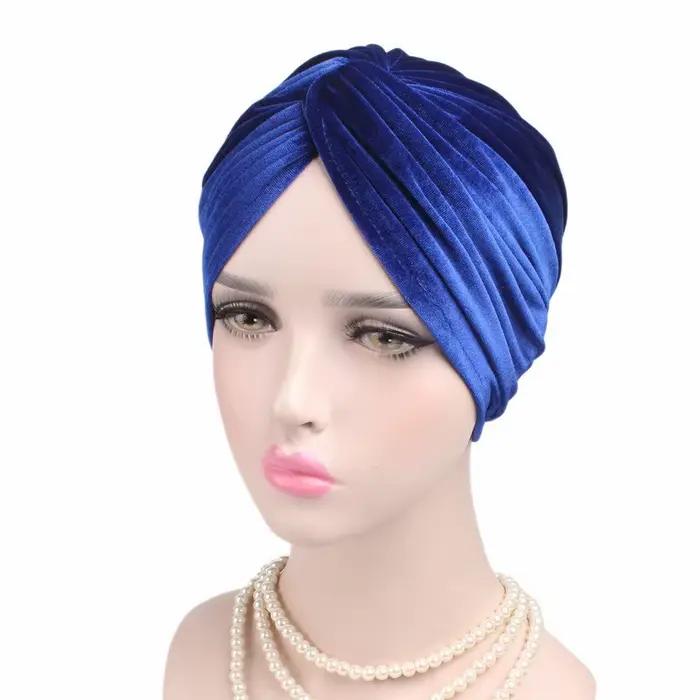 Bonnet turban extensible en velours doux pour femmes, chapeau musulman chaud, casquettes Hijab crois