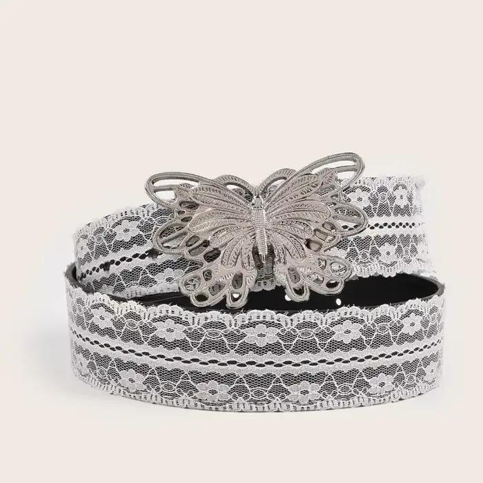 Belle ceinture de taille en dentelle florale blanche ; Accent de mode réglable assorti pour les femm