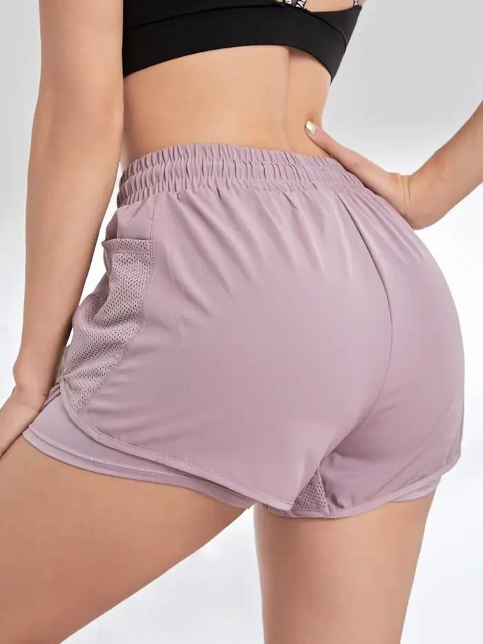 Short de sport élastique pour femmes, short avec poches, faux Leggings de Yoga deux pièces pour cour