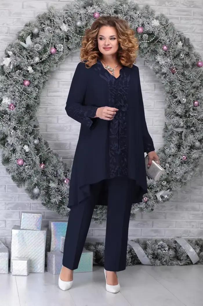 Ensemble trois pièces de fête brodé pour femmes, décontracté, ample, col en v, chemise longue irrégu
