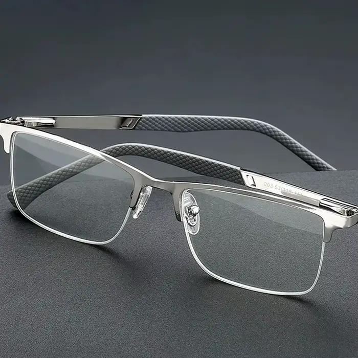Lunettes de lecture demi-monture en métal pour hommes, monture de lunettes bloquant la lumière bleue