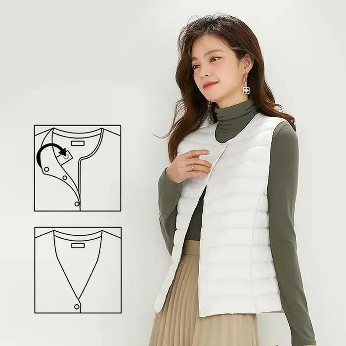 Gilet bouffant sans manches pour femmes, Ultra léger, deux voies, Portable, chaud, sans manches, dou