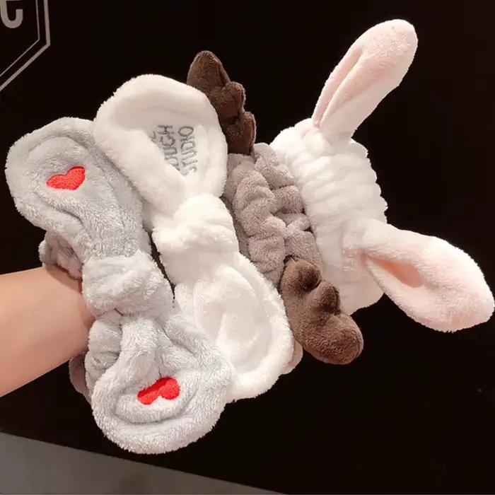 Bandeau en polaire corail doux et chaud avec nœud et oreilles d'animaux pour le lavage du visage, po
