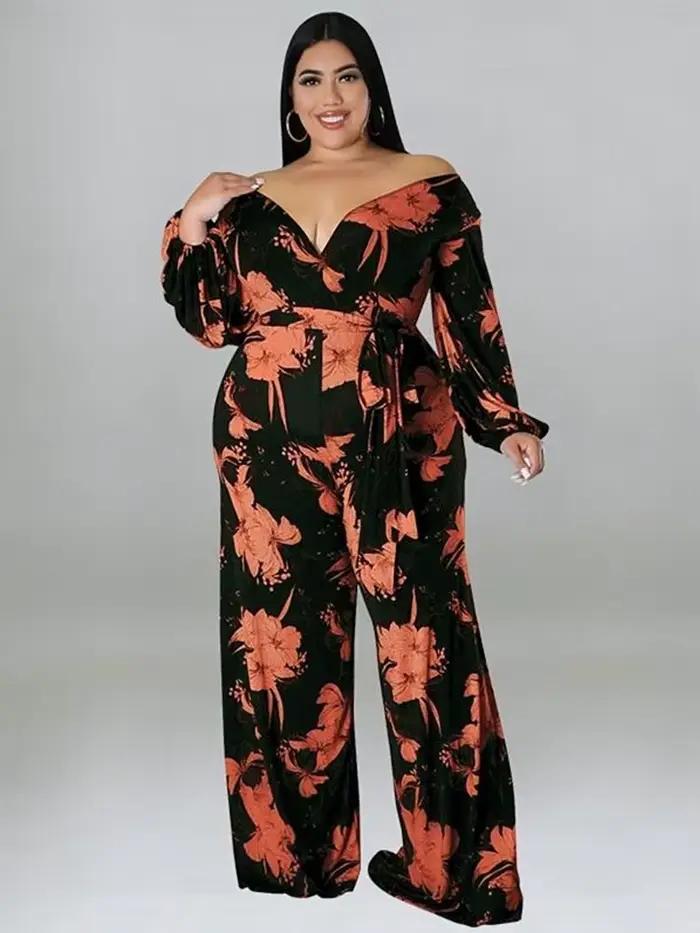 Combinaison une pièce pour femmes, combinaison à manches longues, imprimé, ample, grande taille, ven