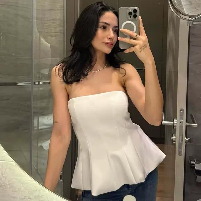 HXAO Corset haut court femmes sans bretelles jaune débardeur été dos nu rose bustiers fête Bustier s