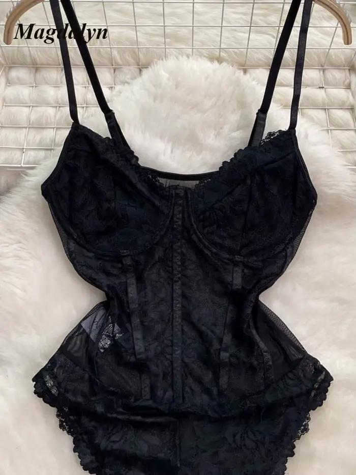 Magdalyn-Combinaison en maille florale pour femme, barboteuse à bretelles, une pièce, sexy, vintage