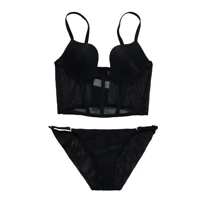 Soutien-gorge noir Sexy en arête de poisson, sous-vêtements avec anneau en acier, soutien-gorge, lin