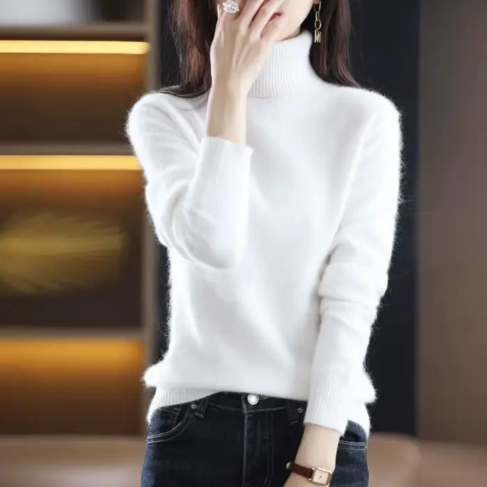 Pull en cachemire de vison pour femme, col haut, chaud, mode coréenne, automne, hiver, nouveau, 100%