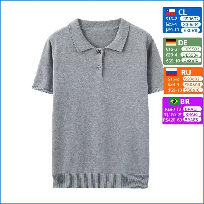 100% coton T-shirt pull femmes été col rond manches courtes tricot pull t-shirts décontracté bas por