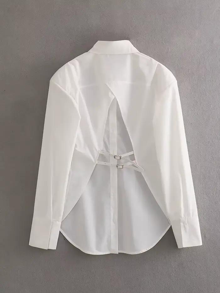 Vintage femmes élégant dos nu chemises 2023 mode dames décontracté à manches longues chemise blanche