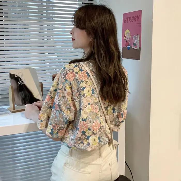 Chemise Vintage à Fleurs pour Femme, Col Rabattu, Chic, Rétro, Différentes Couleurs, Loisirs, Demi M