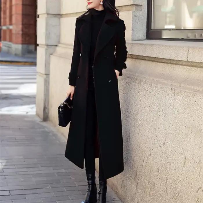 Manteau femme hiver mode coréenne Long enduit épaissi laine manteau d'hiver pour femmes manteau noir