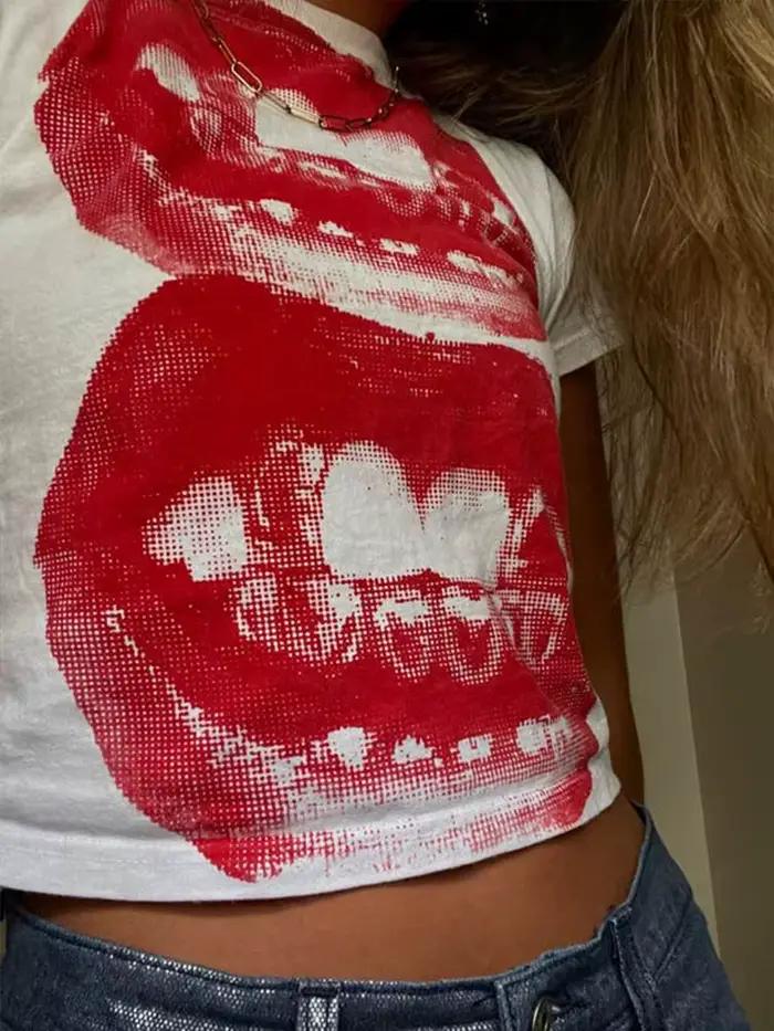 Punk Y2K bébé manches courtes haut gothique rue T-shirt femmes loisirs basique T-shirt femmes 2024 h