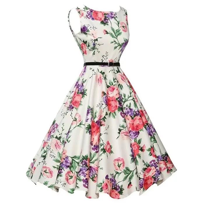 Robes d'été Robe vêtements Robe florale rétro Swing décontracté Vintage robes Rockabilly
