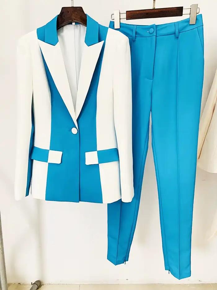 Ensemble tailleur-pantalon femme 2 pièces, nouvelle collection 2026, style haute couture, contraste