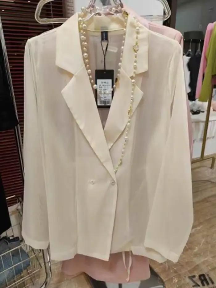 Blazers de bureau à lacets pour femmes, crème solaire, tempérament chic défini, doux, pur, cranté, m