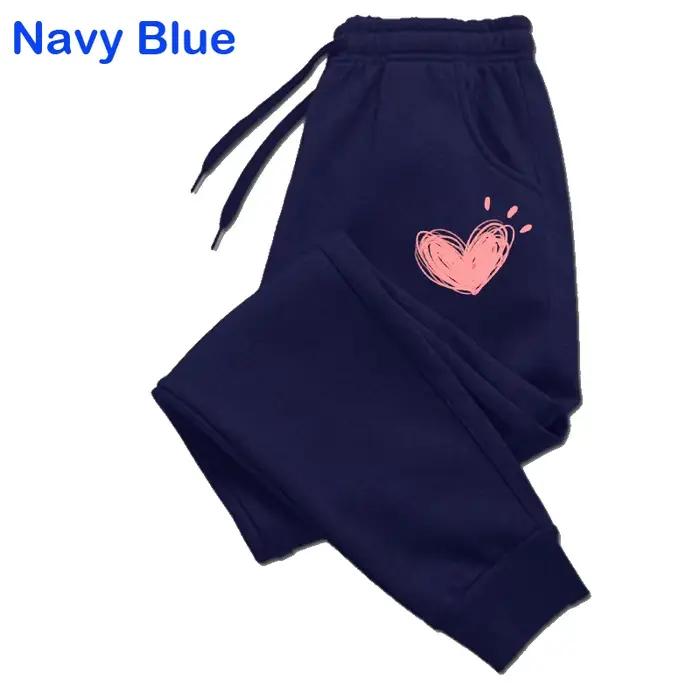 Femmes mignon coeur imprimé pantalons de survêtement automne hiver coton pantalons longs survêtement