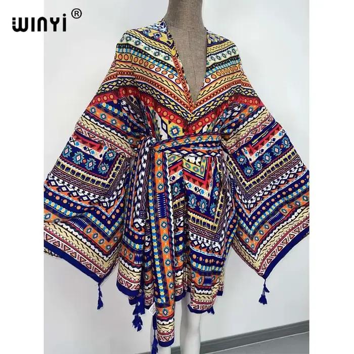 WINYI-Robe de cocktail en coton pour femmes, cardigan d'été, manches chauve-souris, style boho, maxi