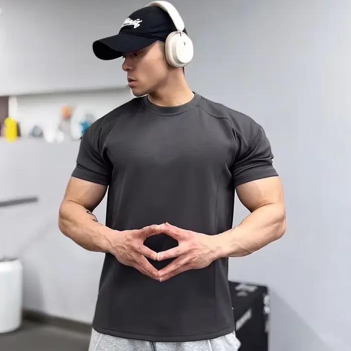 Haute qualité automne hommes à manches longues T-shirt mode sport col rond fitness course maille res