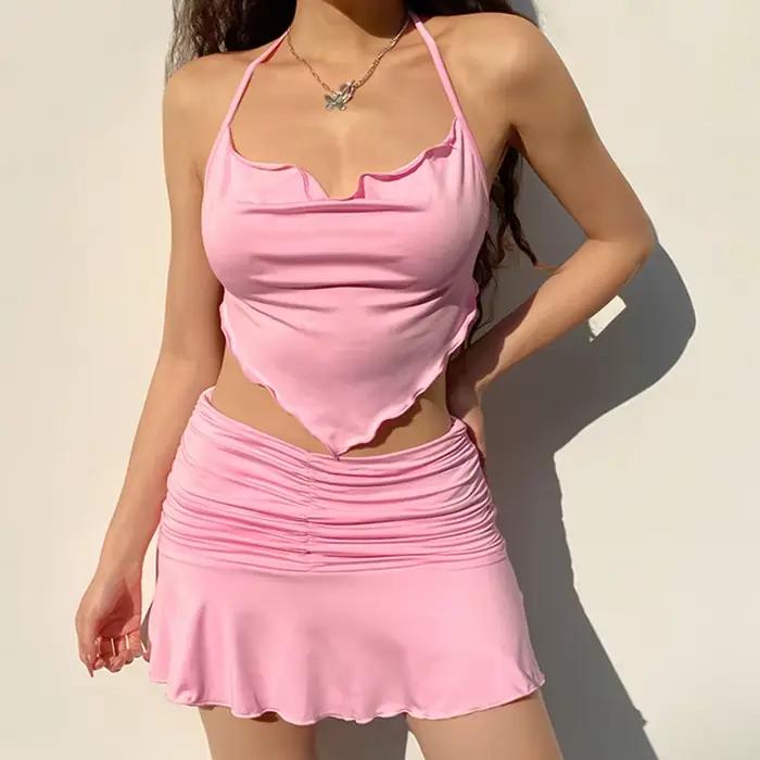 Jupes d'été Sexy pour femmes, Mini jupe plissée décontractée rose de Style coréen pour écolières des
