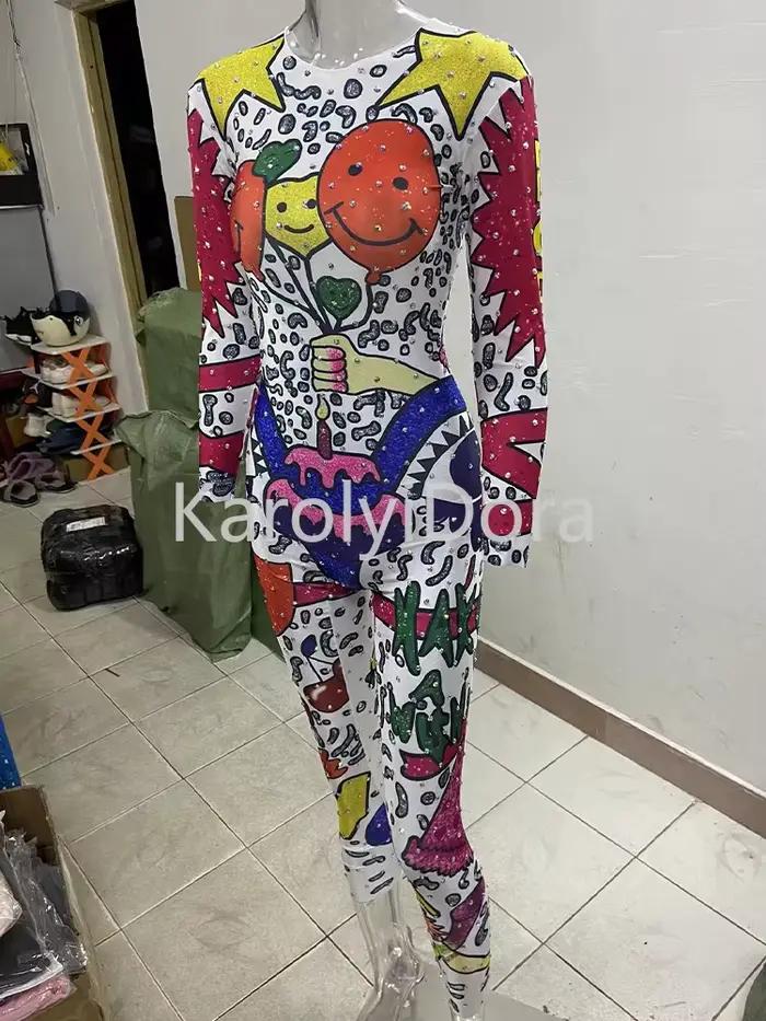 Costumes de Performance avec Strass Brillants pour Femme, Robe de brevSexy et Colorée, Dessin Animé,