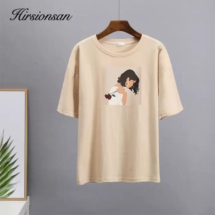 Hirsionsan – t-shirt imprimé peinture Harajuku pour femmes, surdimensionné, élégant, en coton, à man