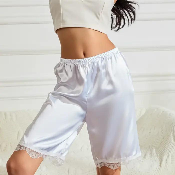 Femme solide vêtements de nuit été femmes confortable décontracté dentelle ourlet Satin shorts vêtem
