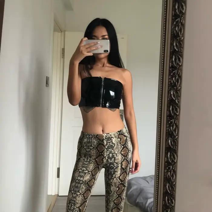 Débardeur court sexy en similicuir PU noir brillant avec fermeture éclair, style bandeau, bustier, b