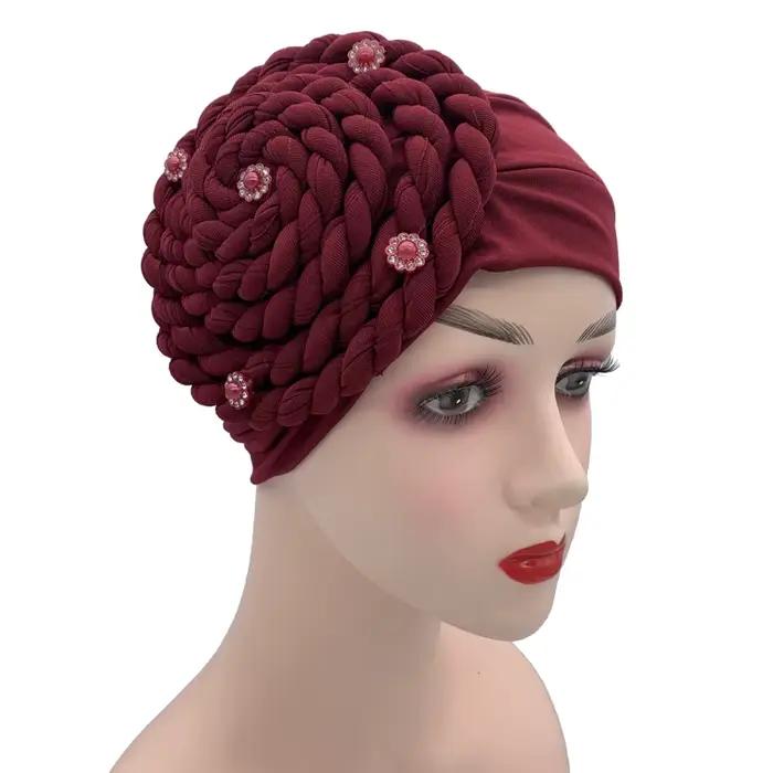 Diamants tresses Turban chapeau pour femmes musulman foulard Bonnet femme intérieur Hijabs arabe ban
