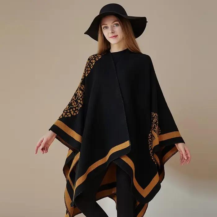 Châle double face pour femme, ponchos d'automne, mode rétro européenne et américaine, fourche fendue