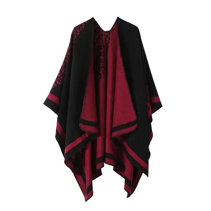 Châle double face pour femme, ponchos d'automne, mode rétro européenne et américaine, fourche fendue