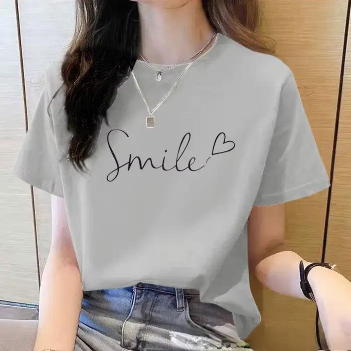2025 été ample femmes T-Shirt de haute qualité col rond couleur unie à manches courtes femmes vêteme