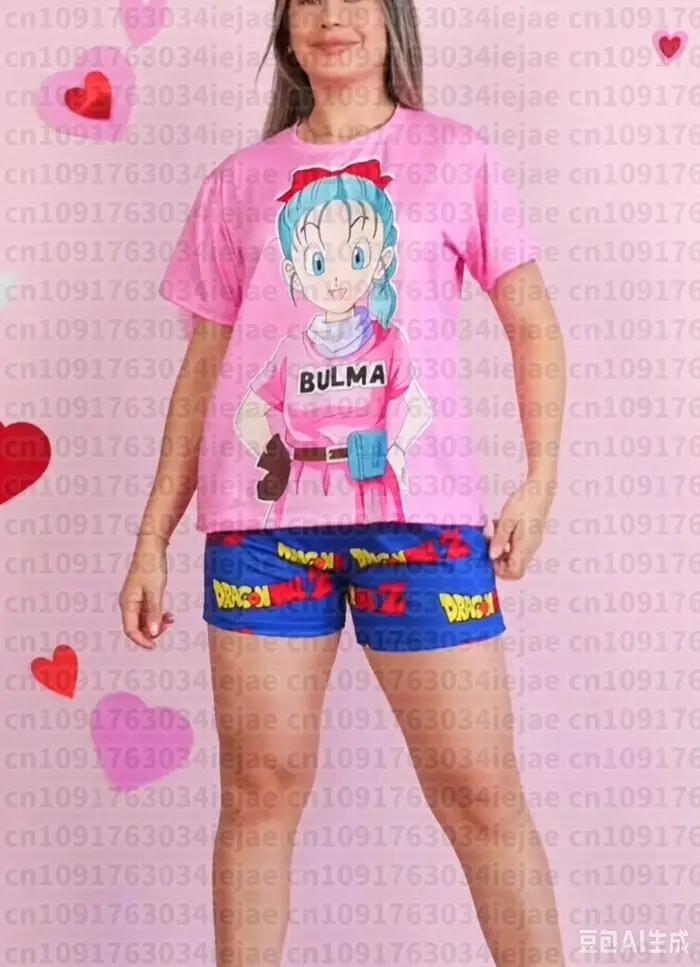 Ensemble pyjama Bulma & Vegeta Dragon Ball Z Anime 2026 – T-shirt et short imprimés intégralement po