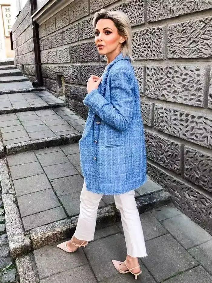 Tweed – veste Vintage ample et élégante pour femme, vêtement d'extérieur Chic, à la mode, décontract